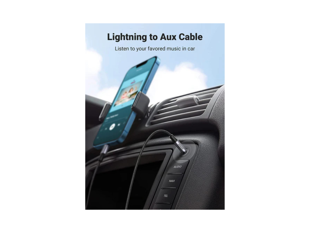 كابل Lightning إلى Aux مقاس 3.5 مم مضفر من uGreen MFI (معتمد من Apple) بطول 1 متر (أسود) US315-70509 كابل Lightning إلى Aux مقاس 3.5 مم مضفر من uGreen MFI (معتمد من Apple) بطول 1 متر (أسود) US315-70509